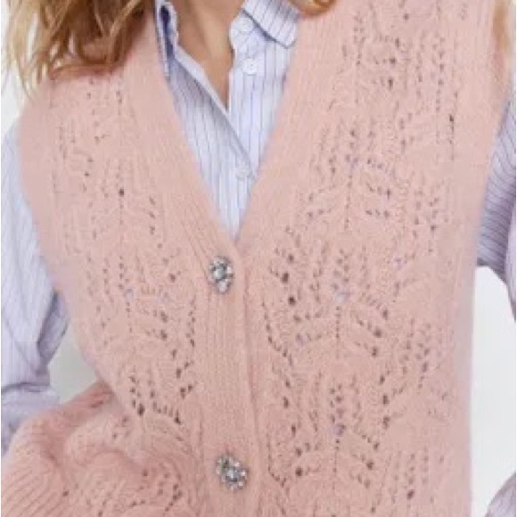 ZARA Jewel button knit vest cardigan sweater pink Sz S - Picture 4 of 13